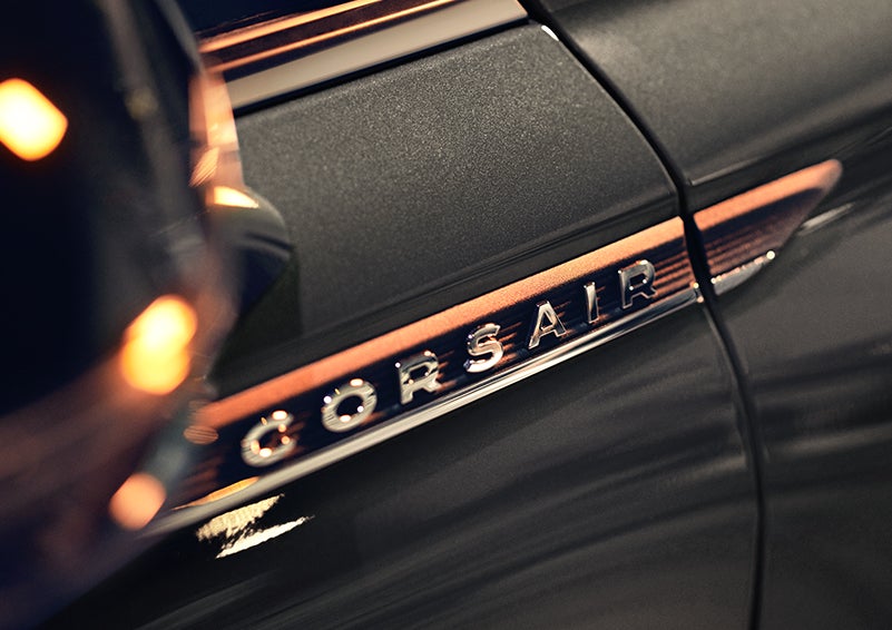 The stylish chrome badge reading “CORSAIR” is shown on the exterior of the vehicle. | Lincoln Demo 4 in Wooster OH
