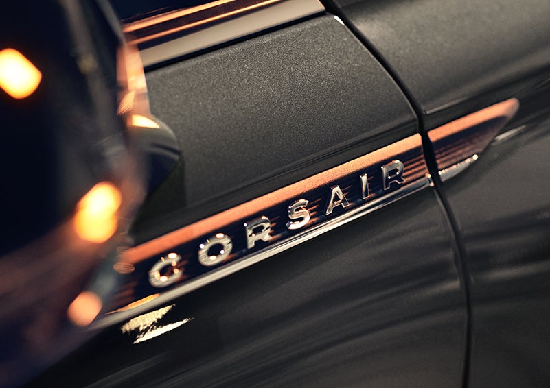 The stylish chrome badge reading “CORSAIR” is shown on the exterior of the vehicle. | Lincoln Demo 4 in Derwood MD